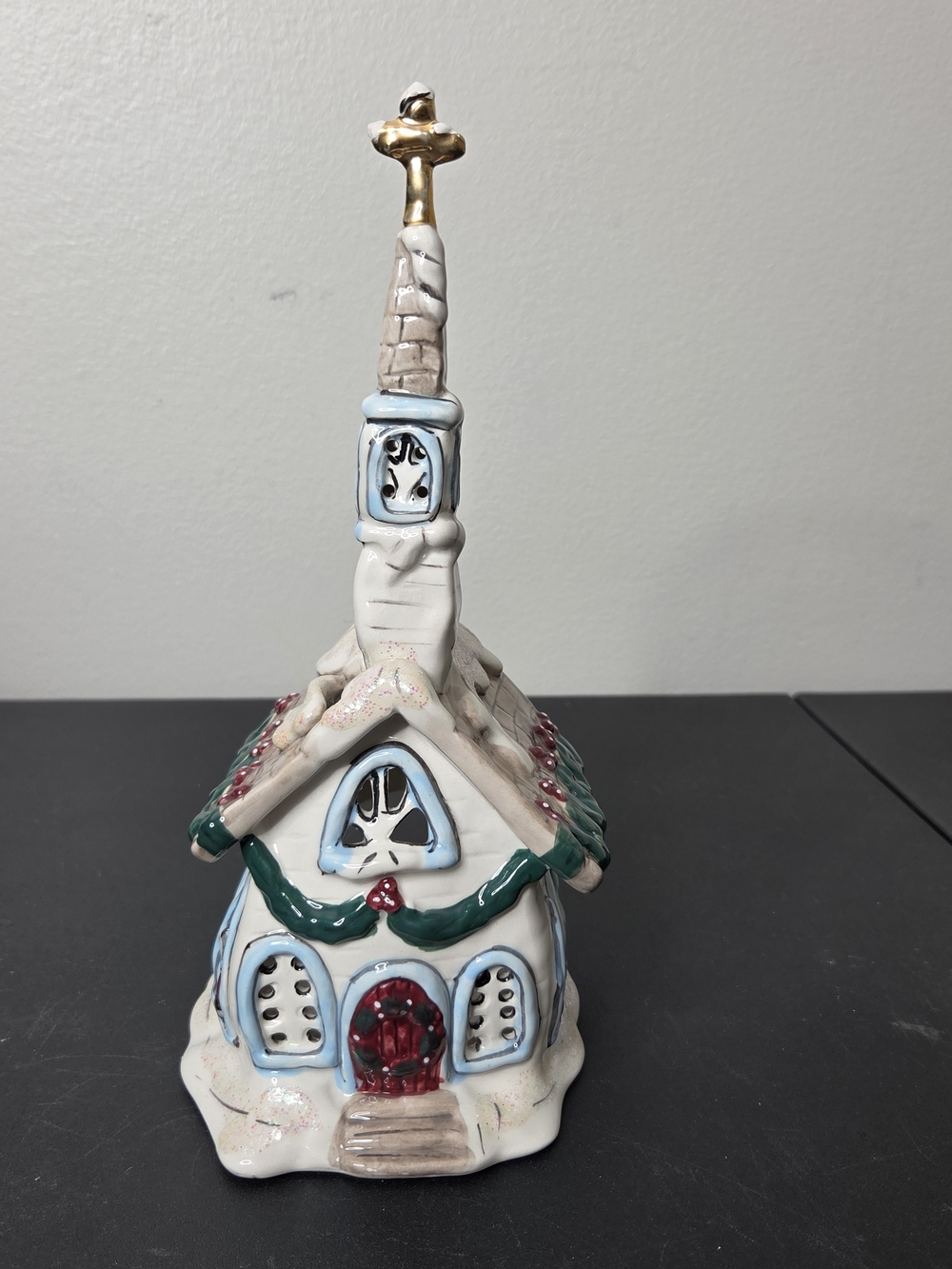 Blue Sky Clayworks 2009 Heather Goldminc Christmas Church Tealight 10"
